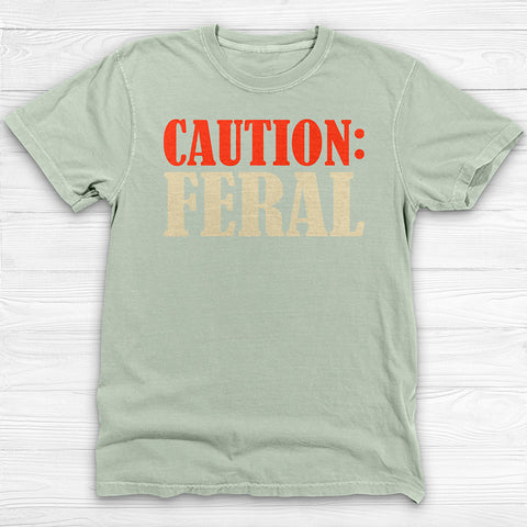Caution: Feral Garment-Dyed Gym T-shirt, Fun Graphic Fitness Tee