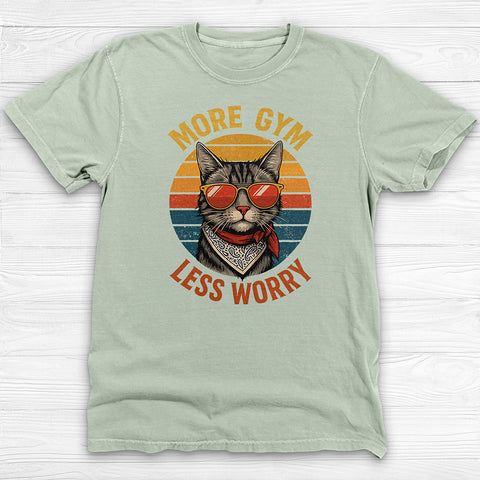 More Gym Less Worry Retro Cat Workout Shirt Or Pump Cover