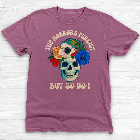 The Horrors Persist Floral Skull Gym Tee, Resilience Under Pressure
