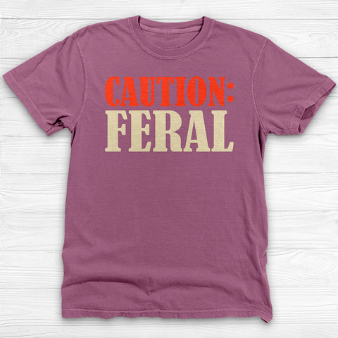 Caution: Feral Garment-Dyed Gym T-shirt, Fun Graphic Fitness Tee