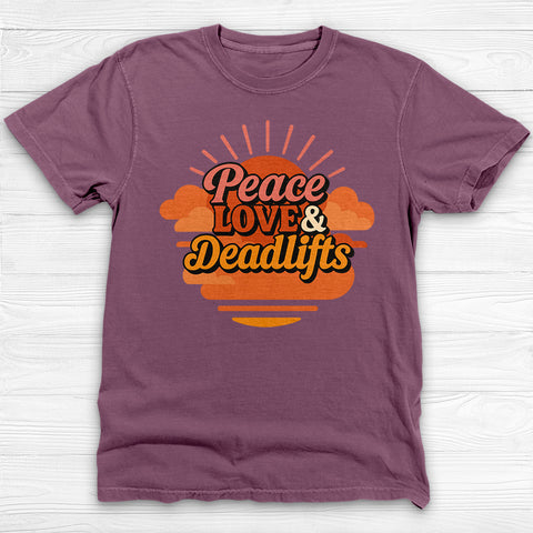 Peace, Love & Deadlifts T-Shirt, Motivational Gym Tee for Fitness Lovers