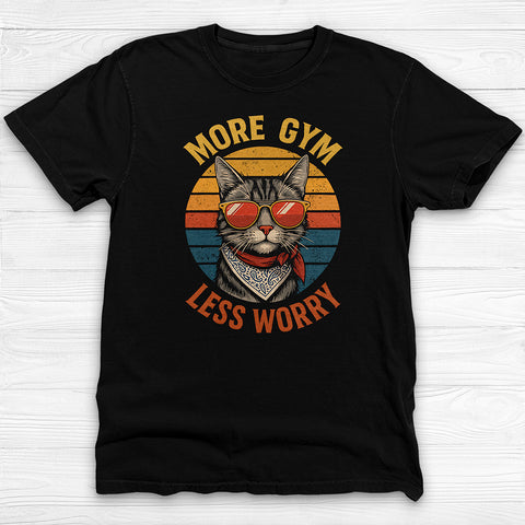 More Gym Less Worry Retro Cat Workout Shirt Or Pump Cover