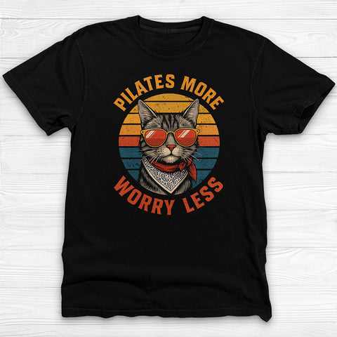 Pilates Cat T-Shirt, Cute Fitness Tee for Pilates Lovers