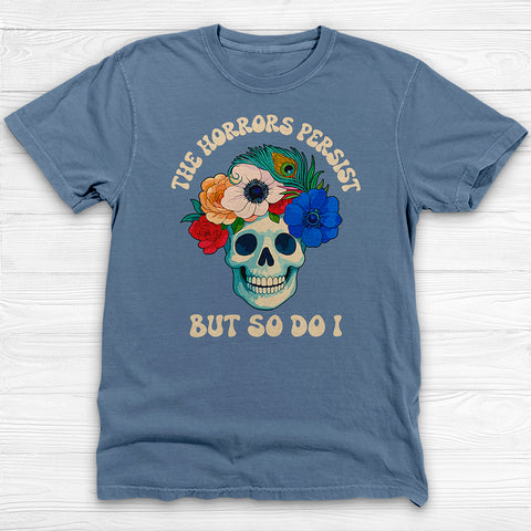 The Horrors Persist Floral Skull Gym Tee, Resilience Under Pressure