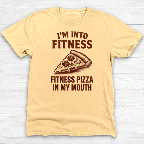 Funny Pizza Fitness Shirt, βFitness Pizza in My Mouthβ Gym Tee