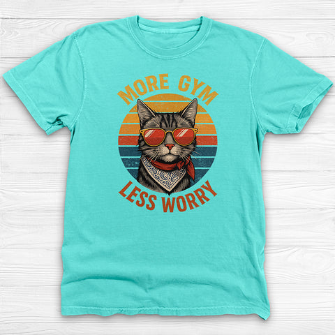 More Gym Less Worry Retro Cat Workout Shirt Or Pump Cover