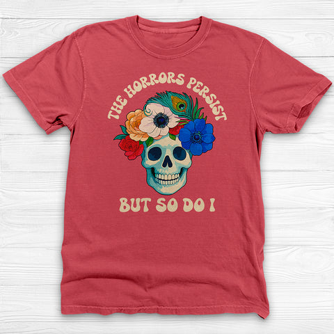 The Horrors Persist Floral Skull Gym Tee, Resilience Under Pressure