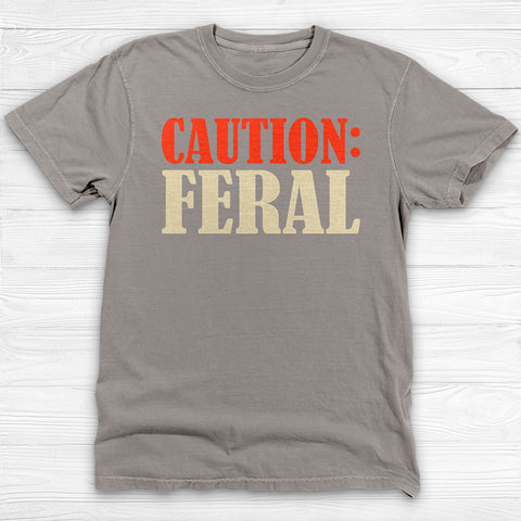 Caution: Feral Garment-Dyed Gym T-shirt, Fun Graphic Fitness Tee