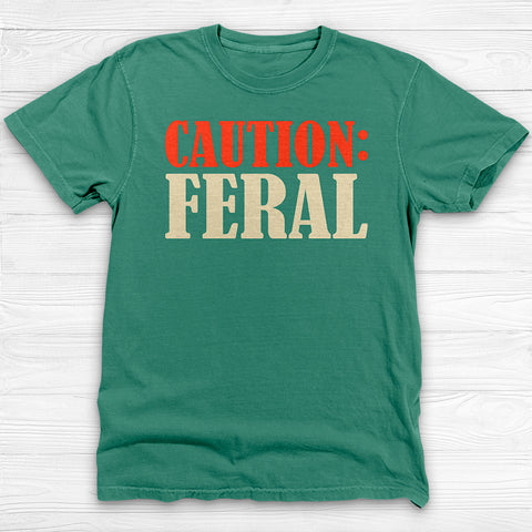 Caution: Feral Garment-Dyed Gym T-shirt, Fun Graphic Fitness Tee