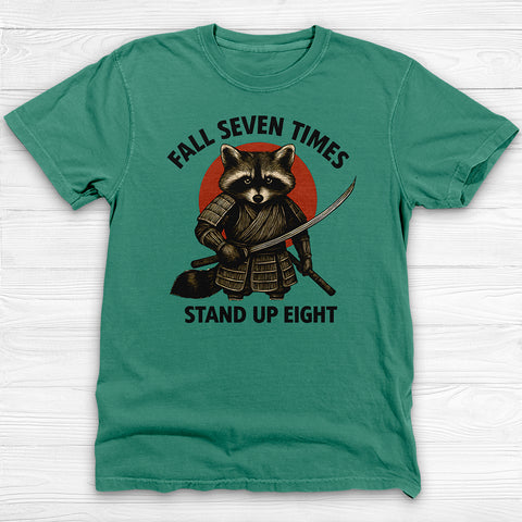 Motivational Samurai Raccoon Fitness Shirt, Fall Seven Times Stand Up Eight