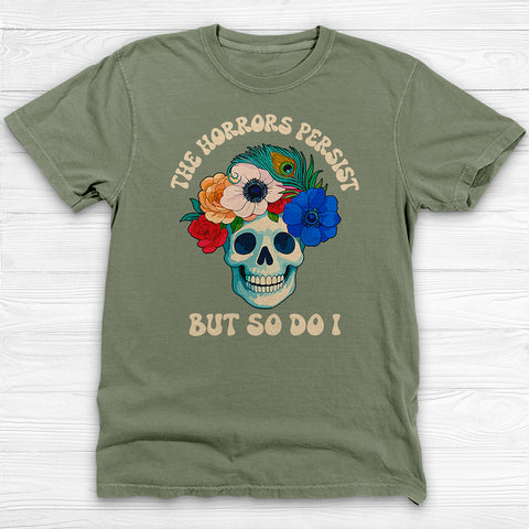 The Horrors Persist Floral Skull Gym Tee, Resilience Under Pressure