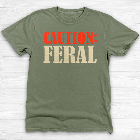 Caution: Feral Garment-Dyed Gym T-shirt, Fun Graphic Fitness Tee