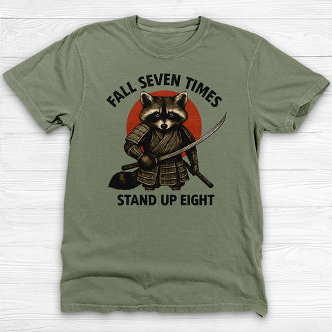 Motivational Samurai Raccoon Fitness Shirt, Fall Seven Times Stand Up Eight