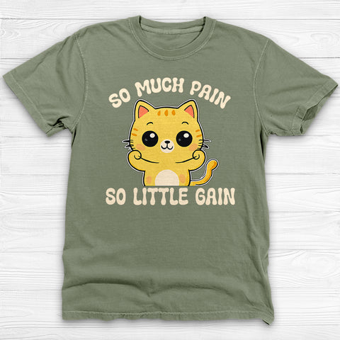 So Much Pain So Little Gain Funny Cat Gym Shirt β Workout Humor Tee for Lifters