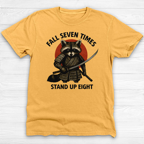 Motivational Samurai Raccoon Fitness Shirt, Fall Seven Times Stand Up Eight
