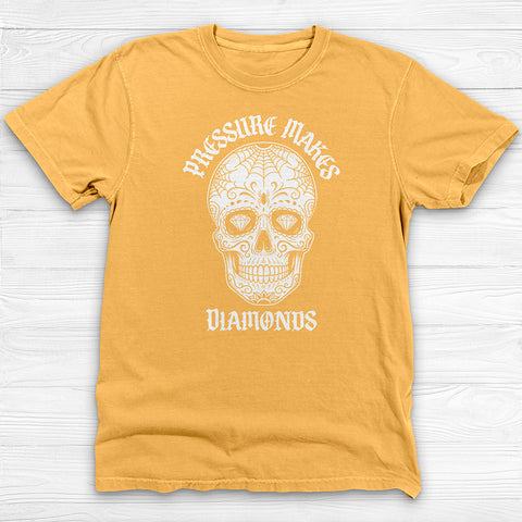 Pressure Makes Diamonds, Skull Gym Motivation Tee or Pump Cover