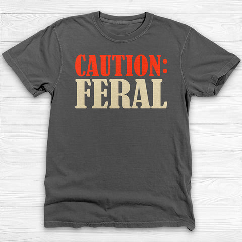 Caution: Feral Garment-Dyed Gym T-shirt, Fun Graphic Fitness Tee