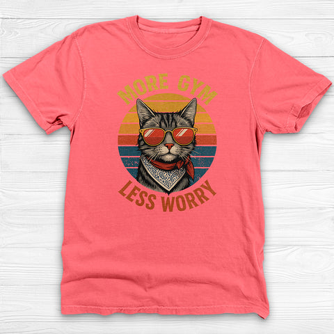 More Gym Less Worry Retro Cat Workout Shirt Or Pump Cover