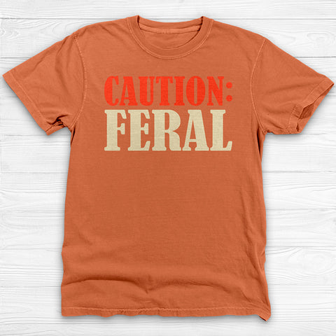 Caution: Feral Garment-Dyed Gym T-shirt, Fun Graphic Fitness Tee
