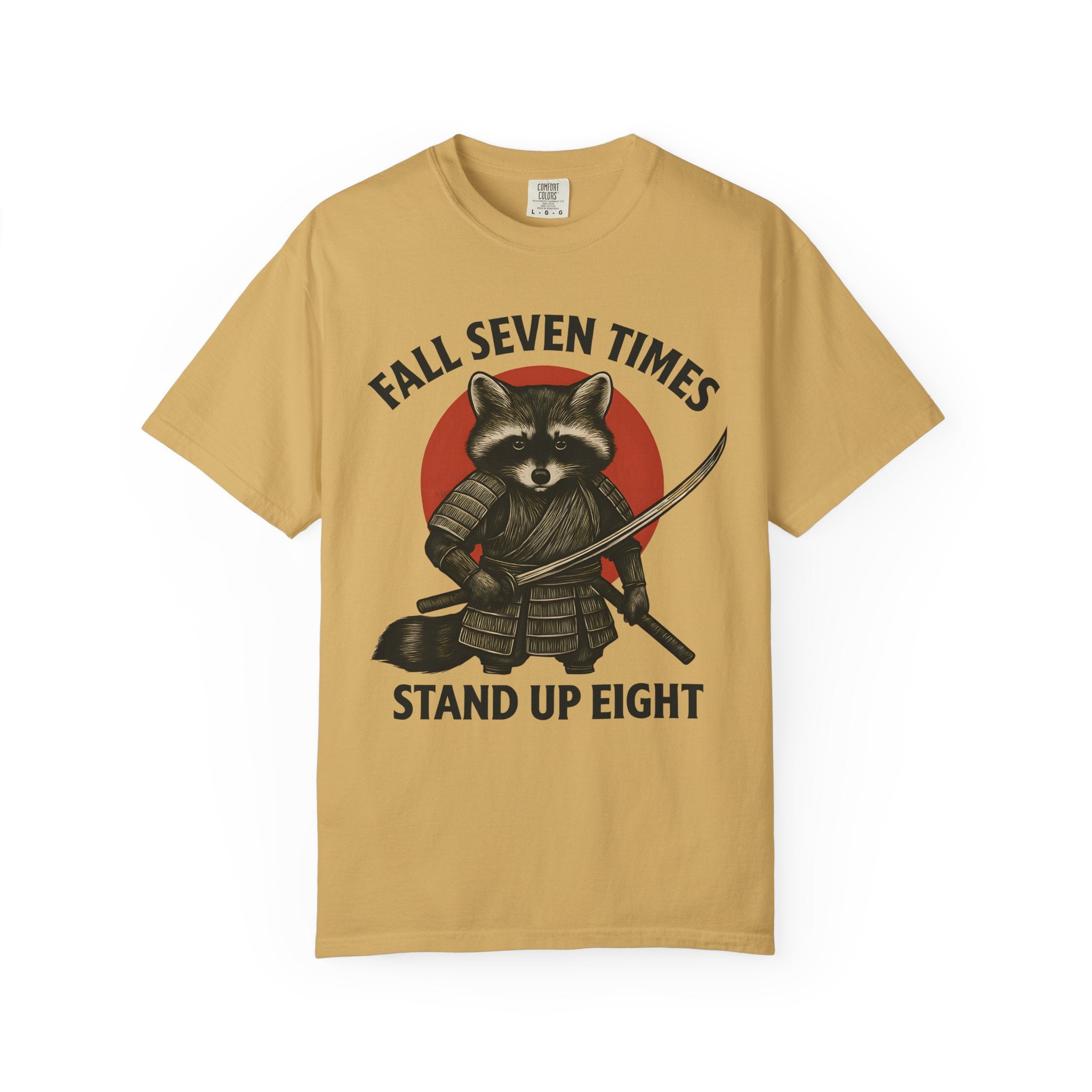 Motivational Samurai Raccoon Fitness Shirt, Fall Seven Times Stand Up Eight-T-Shirt-Gym Classics