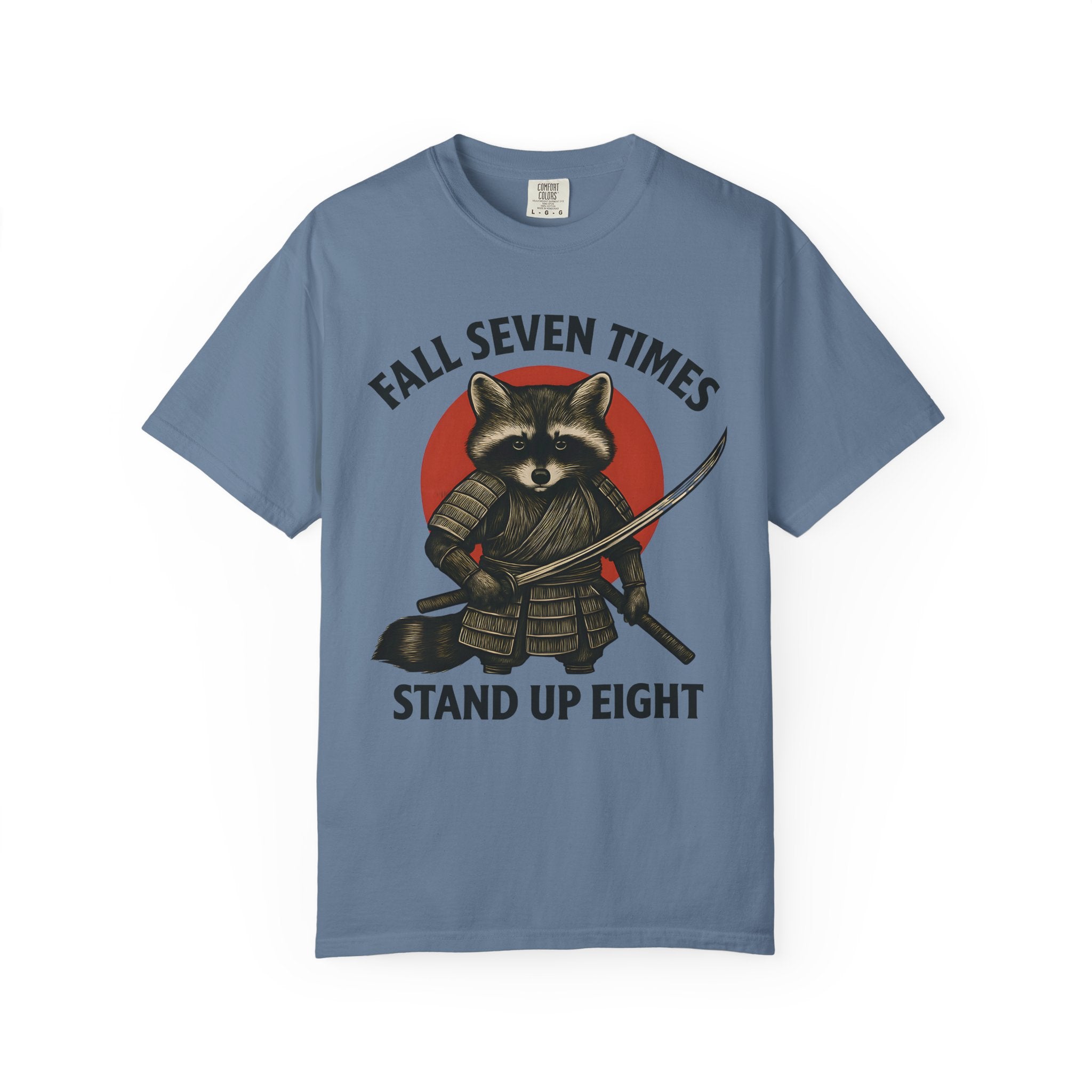 Motivational Samurai Raccoon Fitness Shirt, Fall Seven Times Stand Up Eight-T-Shirt-Gym Classics