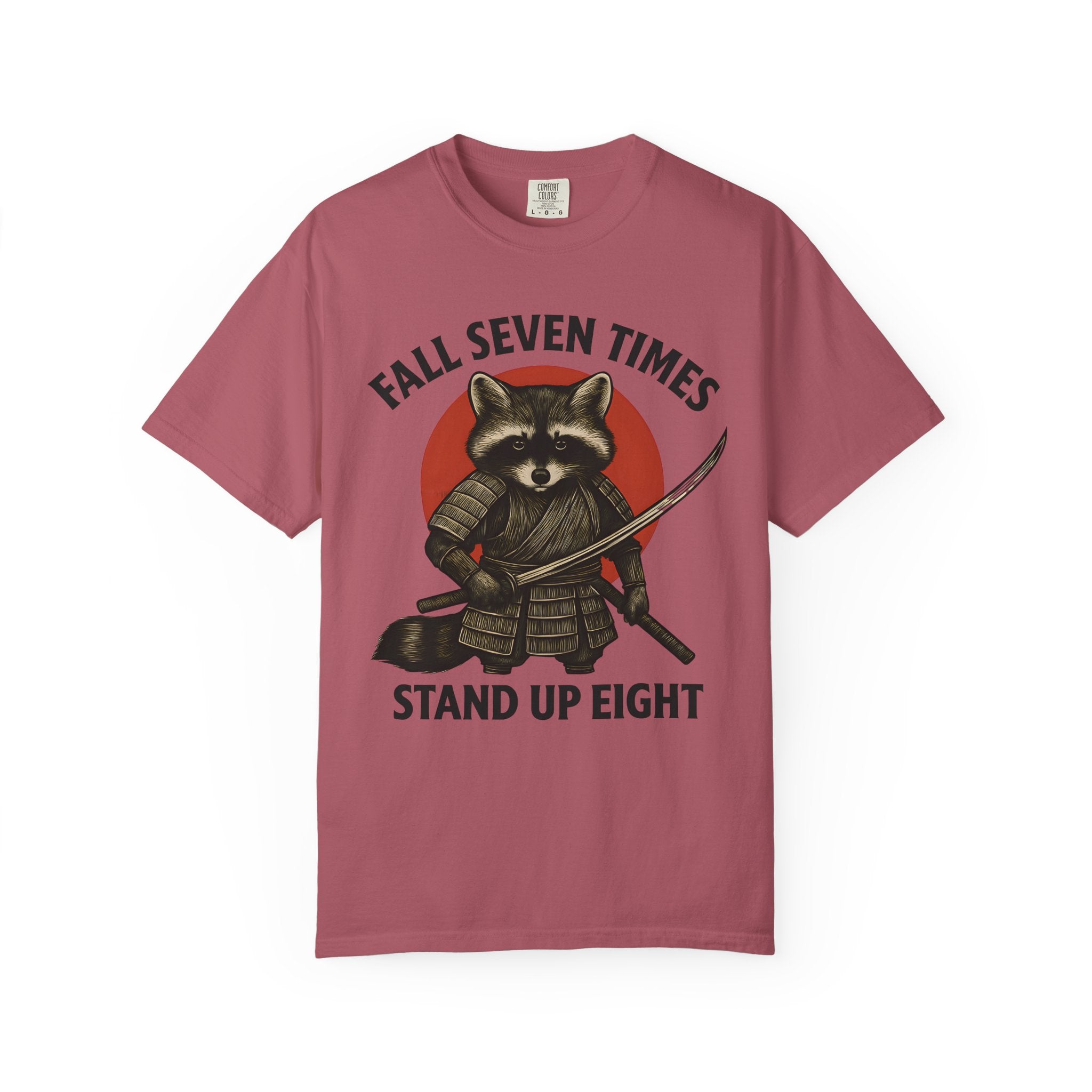 Motivational Samurai Raccoon Fitness Shirt, Fall Seven Times Stand Up Eight-T-Shirt-Gym Classics