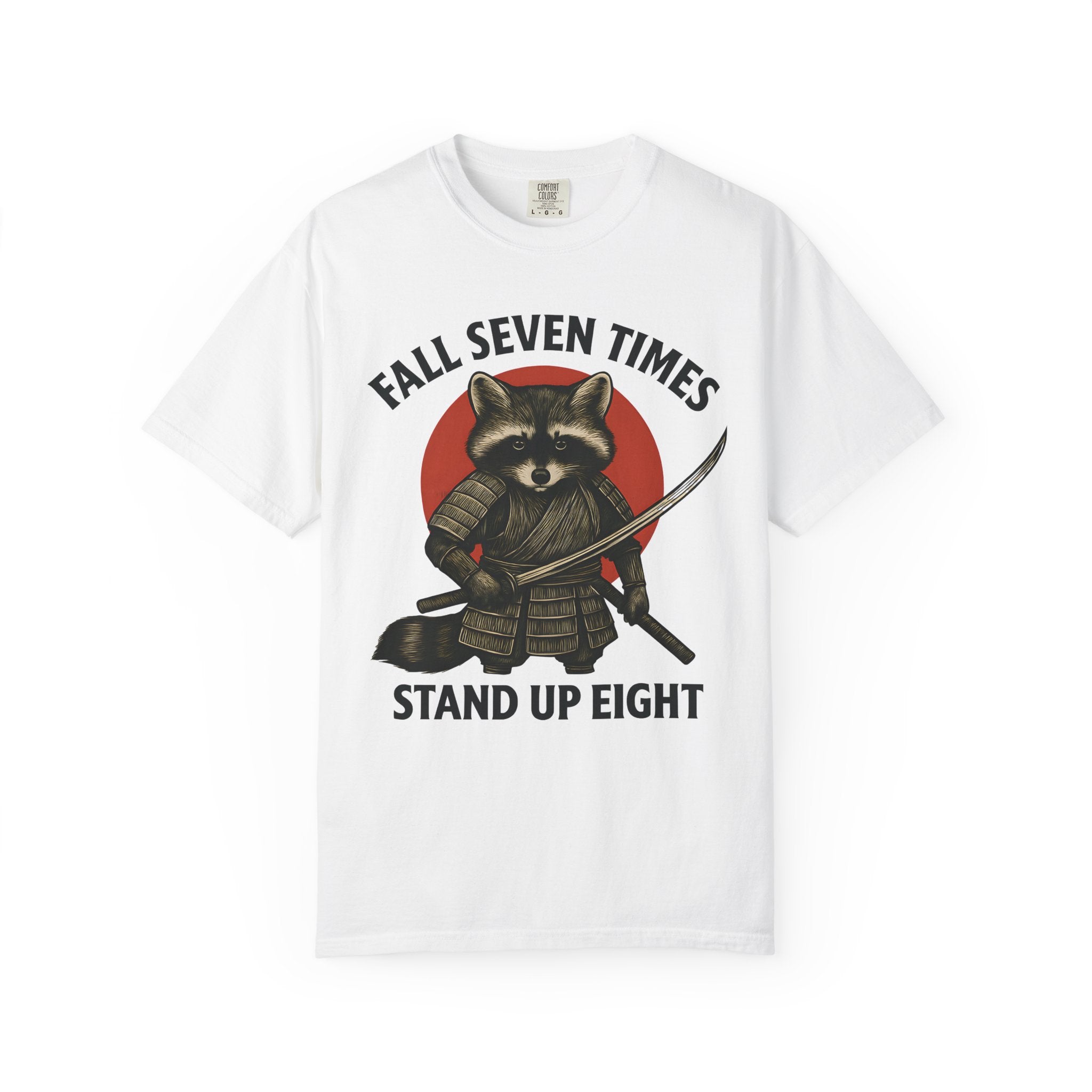 Motivational Samurai Raccoon Fitness Shirt, Fall Seven Times Stand Up Eight-T-Shirt-Gym Classics