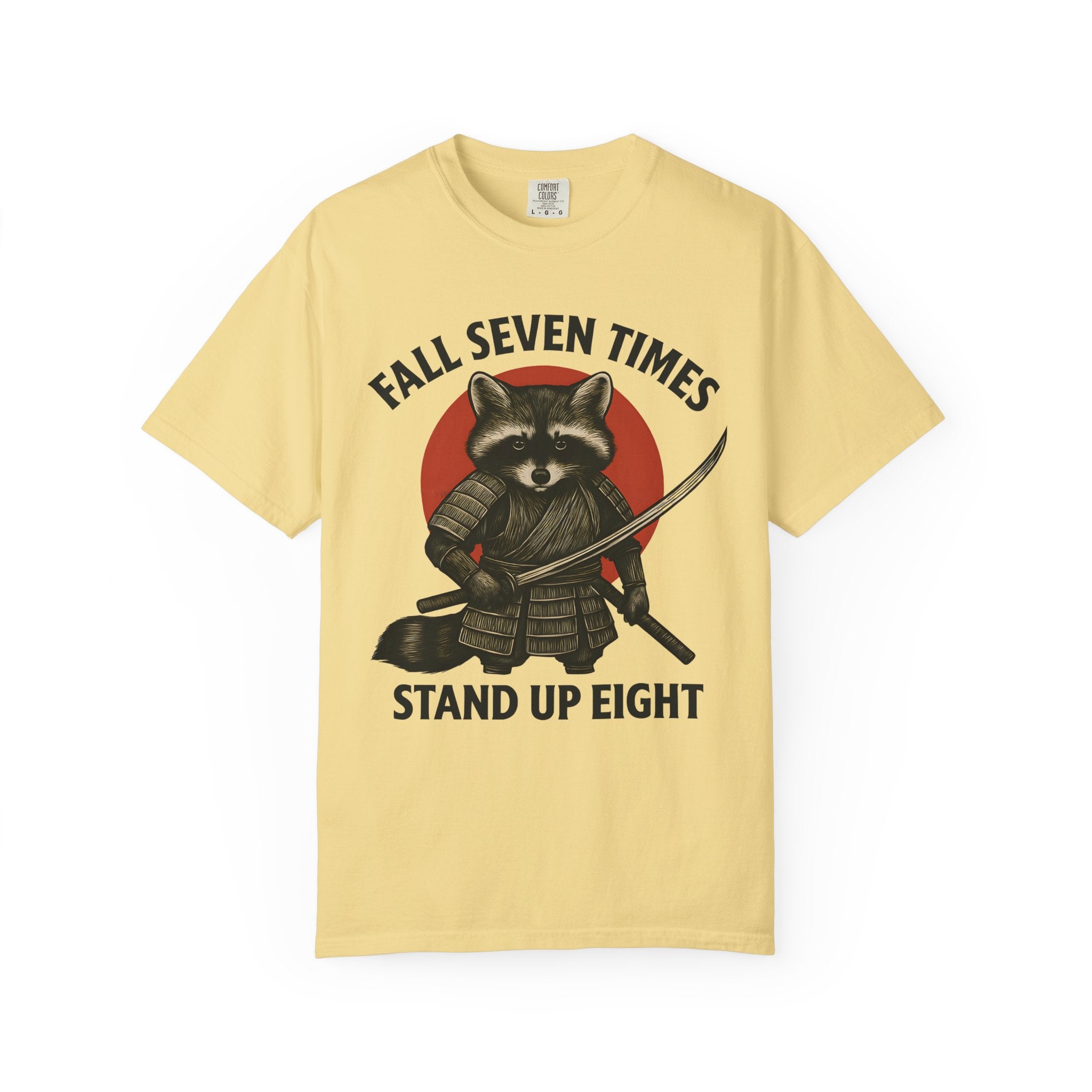 Motivational Samurai Raccoon Fitness Shirt, Fall Seven Times Stand Up Eight-T-Shirt-Gym Classics