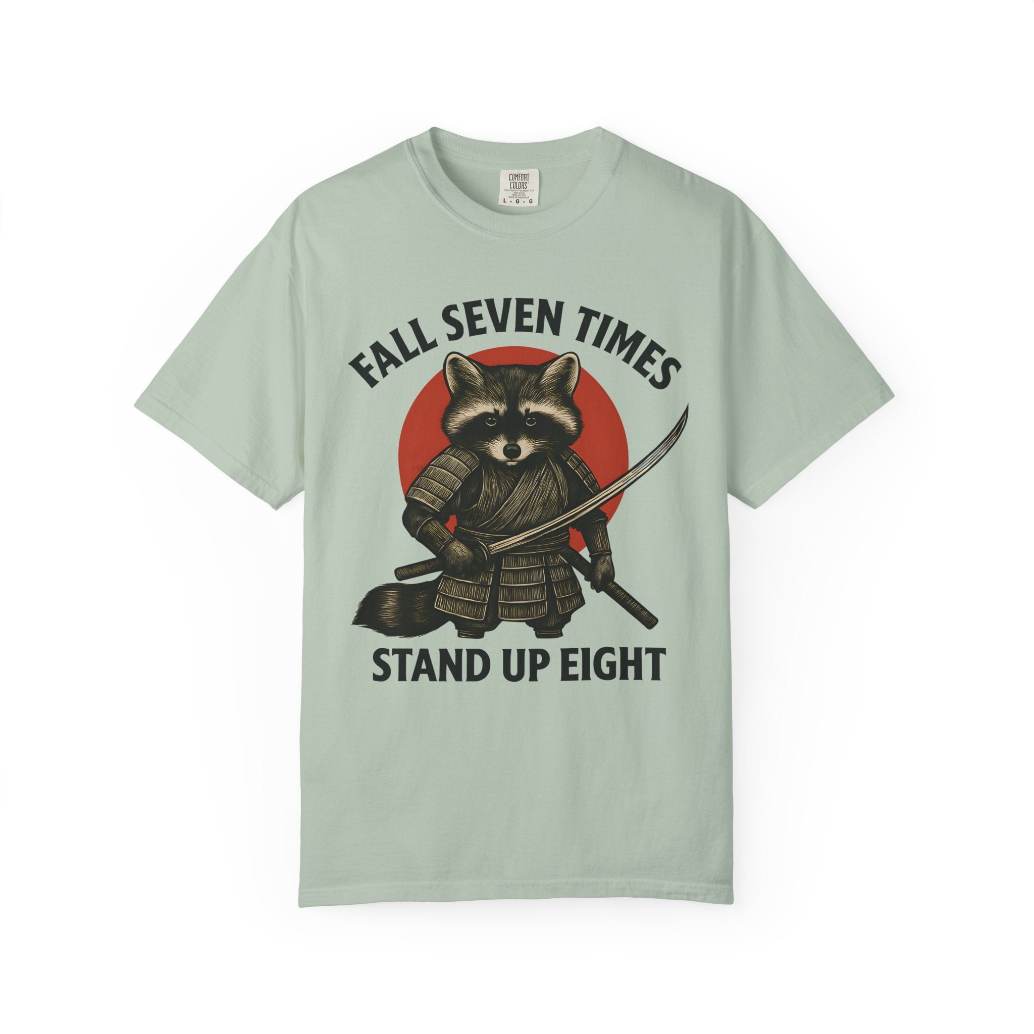 Motivational Samurai Raccoon Fitness Shirt, Fall Seven Times Stand Up Eight-T-Shirt-Gym Classics