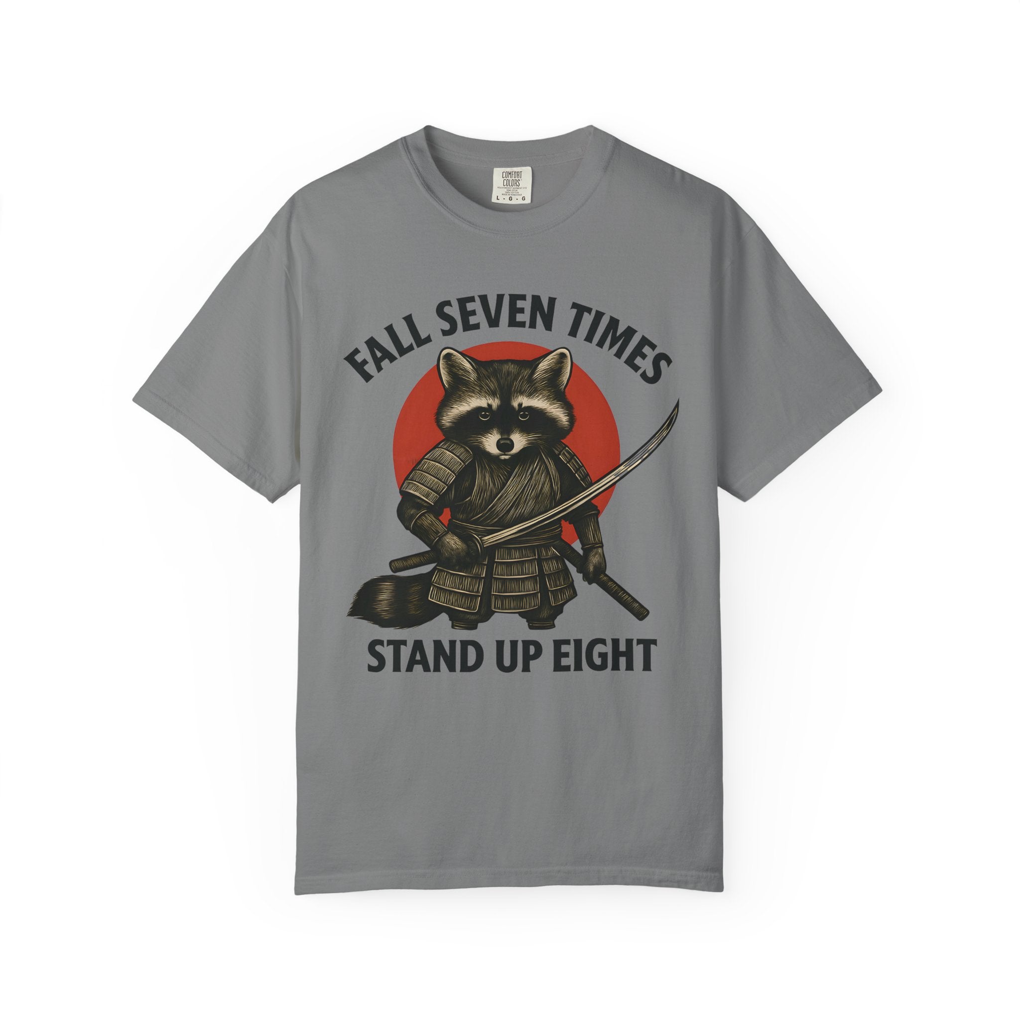 Motivational Samurai Raccoon Fitness Shirt, Fall Seven Times Stand Up Eight-T-Shirt-Gym Classics