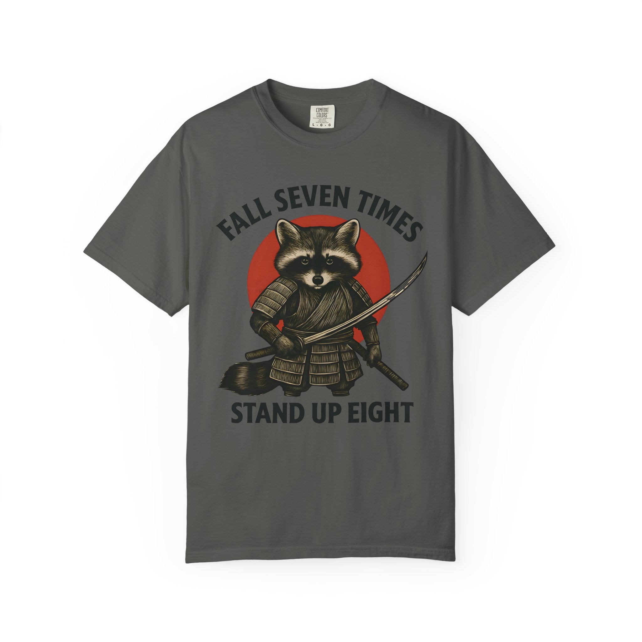 Motivational Samurai Raccoon Fitness Shirt, Fall Seven Times Stand Up Eight-T-Shirt-Gym Classics