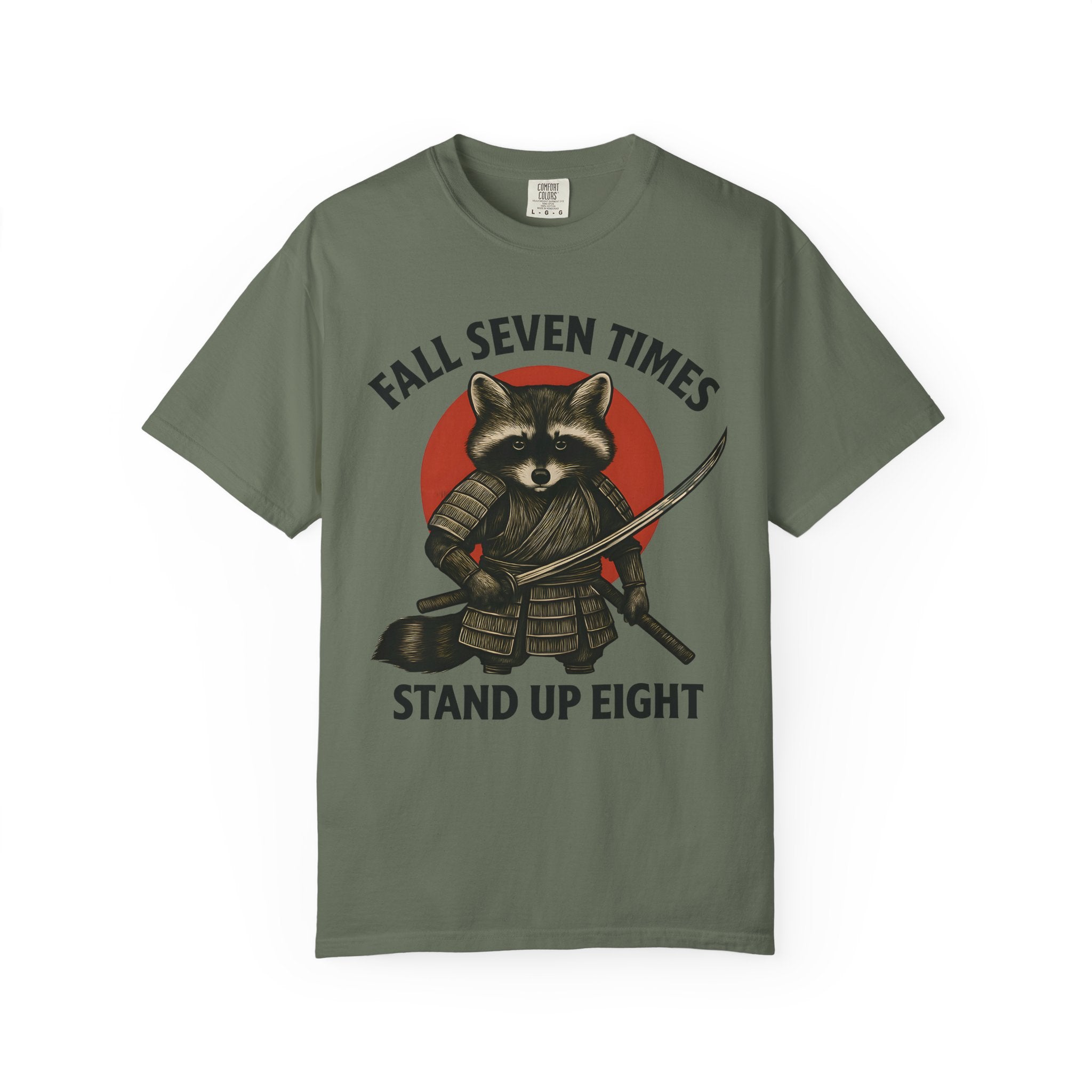 Motivational Samurai Raccoon Fitness Shirt, Fall Seven Times Stand Up Eight-T-Shirt-Gym Classics