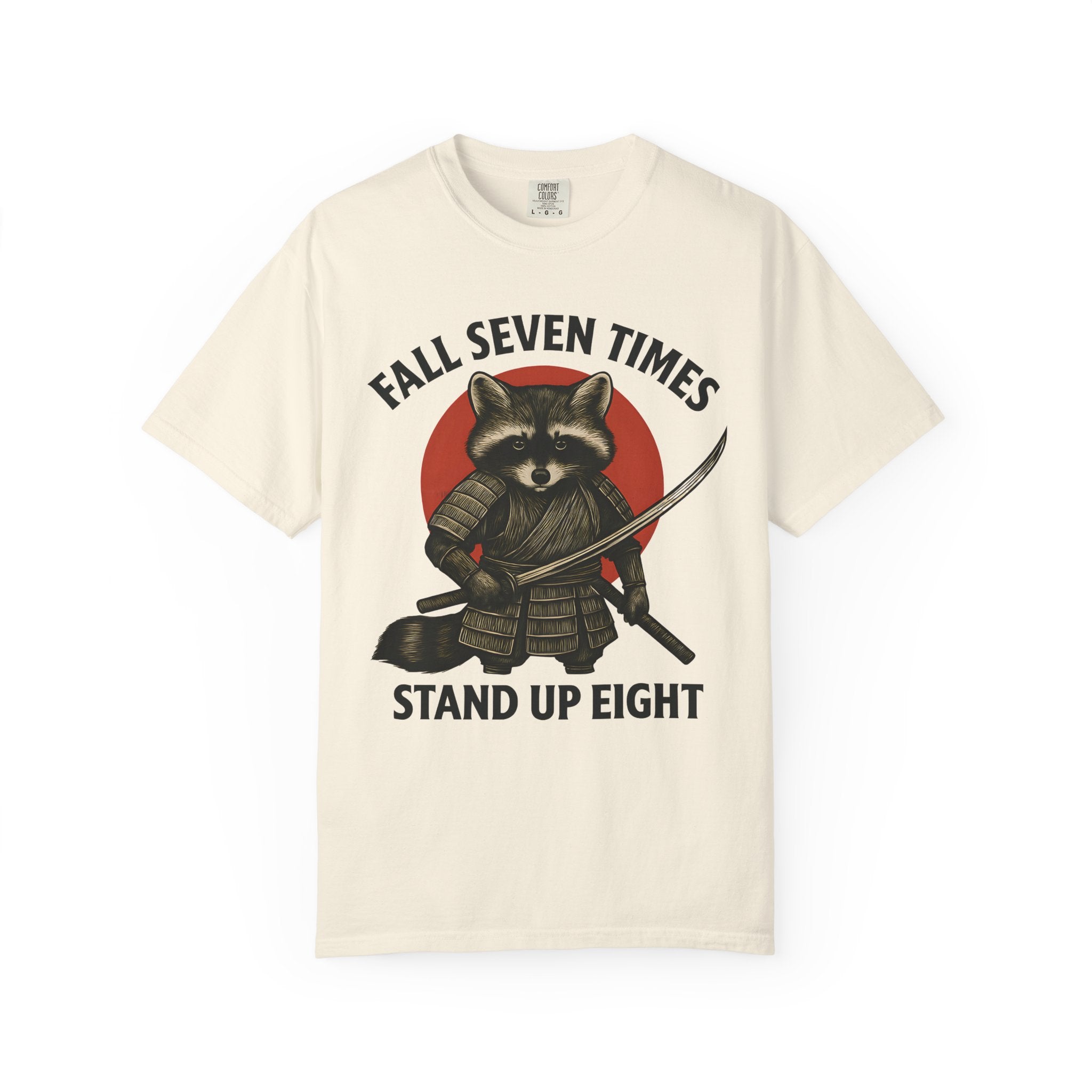Motivational Samurai Raccoon Fitness Shirt, Fall Seven Times Stand Up Eight-T-Shirt-Gym Classics