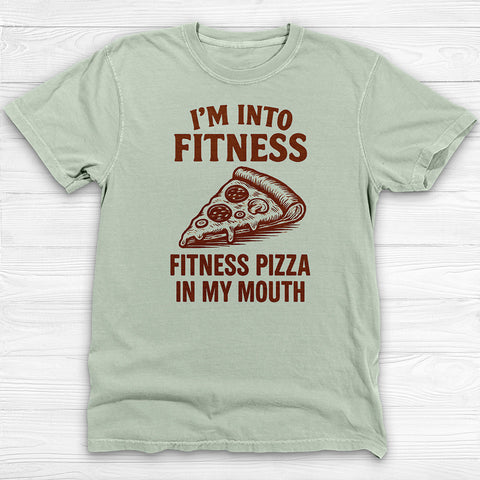 Funny Pizza Fitness Shirt, “Fitness Pizza in My Mouth” Gym Tee