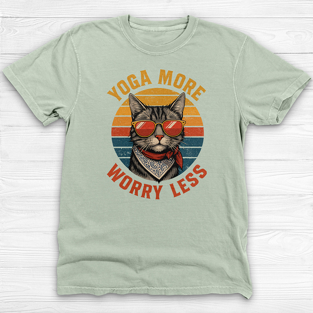 Yoga More Worry Less Retro Cat Graphic T-Shirt-T-Shirt-Gym Classics