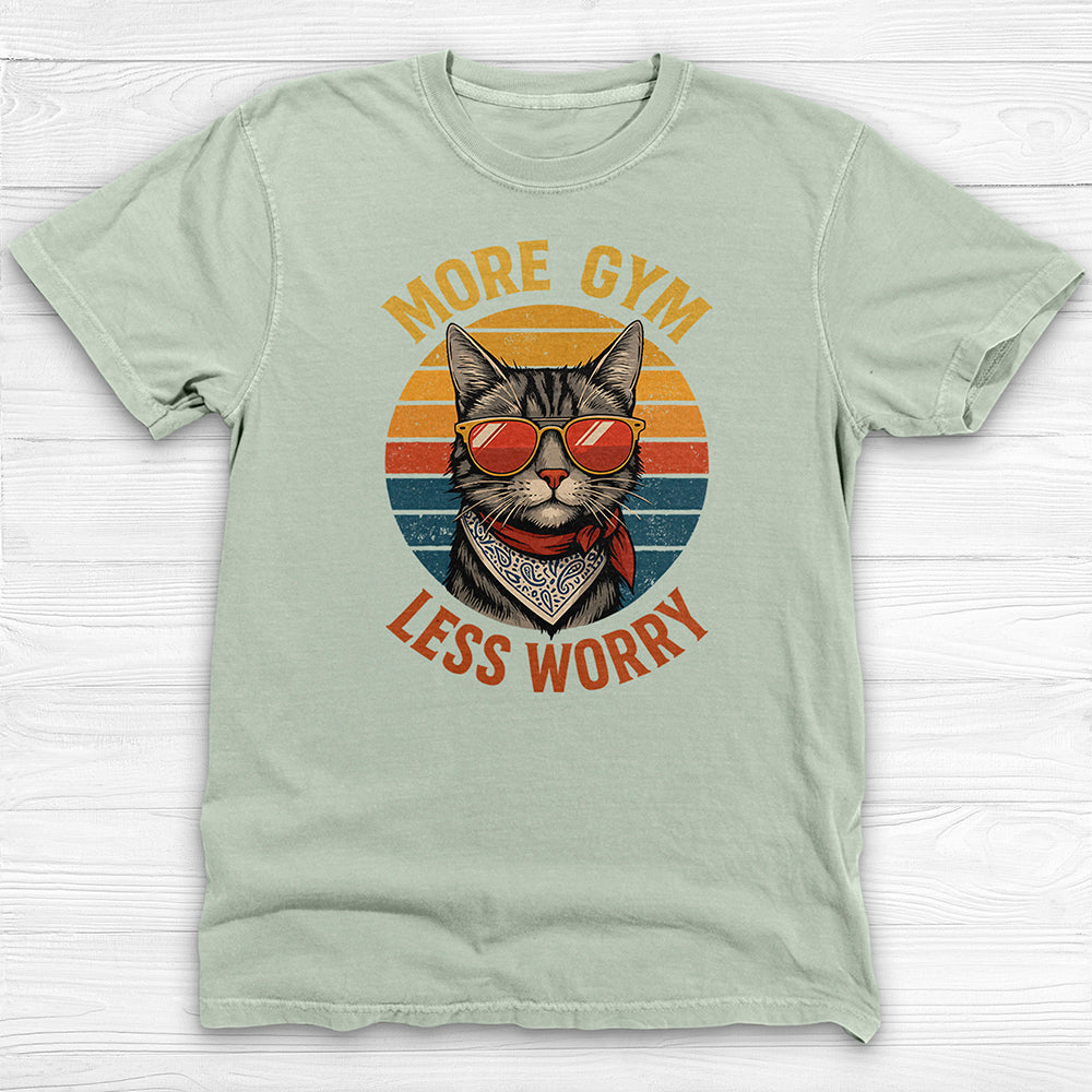 More Gym Less Worry Retro Cat Workout Shirt Or Pump Cover-T-Shirt-Gym Classics