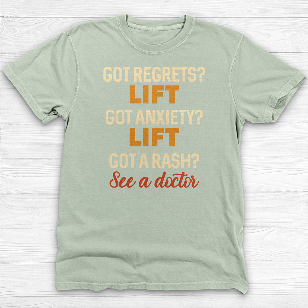 Got Regrets Anxiety A Rash? Funny Workout Tee Or Pump Cover-T-Shirt-Gym Classics
