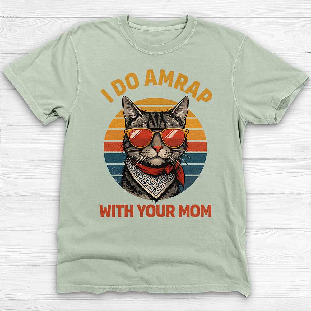 Trash Talking Cool Cat Gym Tee, I Do AMRAP with Your Mom-T-Shirt-Gym Classics