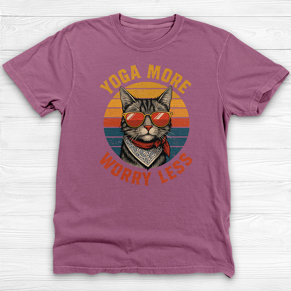 Yoga More Worry Less Retro Cat Graphic T-Shirt-T-Shirt-Gym Classics