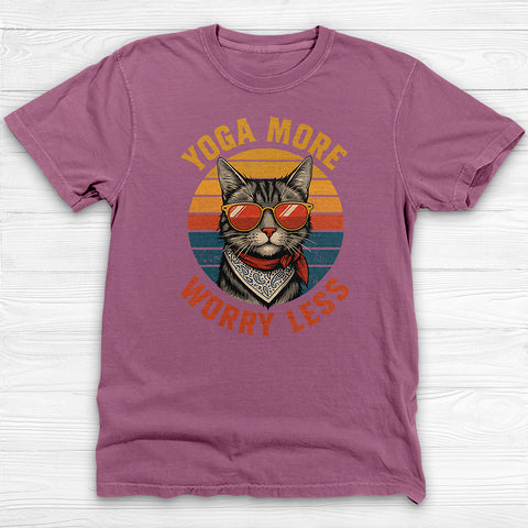 Yoga More Worry Less Retro Cat Graphic T-Shirt