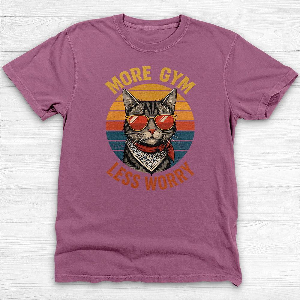 More Gym Less Worry Retro Cat Workout Shirt Or Pump Cover-T-Shirt-Gym Classics