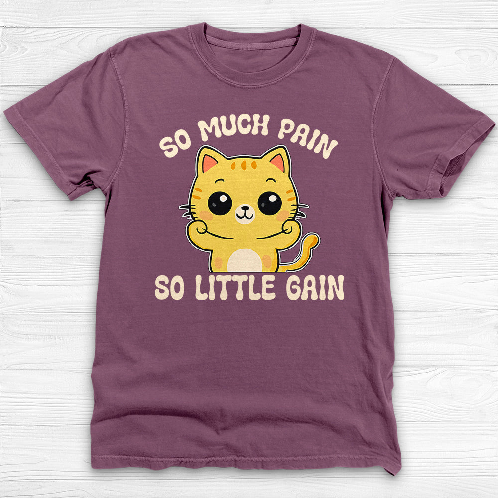 So Much Pain So Little Gain Funny Cat Gym Shirt – Workout Humor Tee for Lifters-T-Shirt-Gym Classics