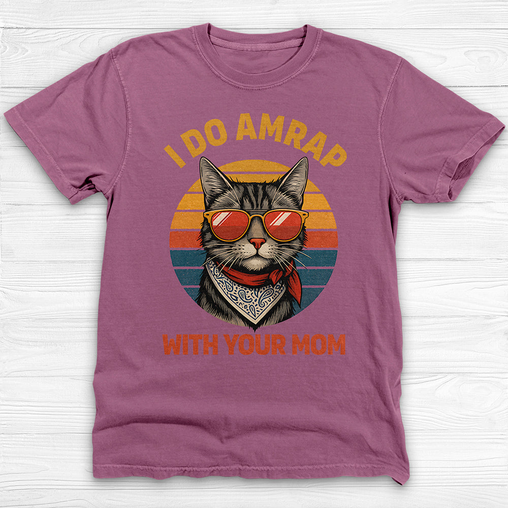 Trash Talking Cool Cat Gym Tee, I Do AMRAP with Your Mom-T-Shirt-Gym Classics