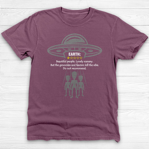Earth Review Alien T-Shirt , Funny Social Commentary Sci-Fi Tee