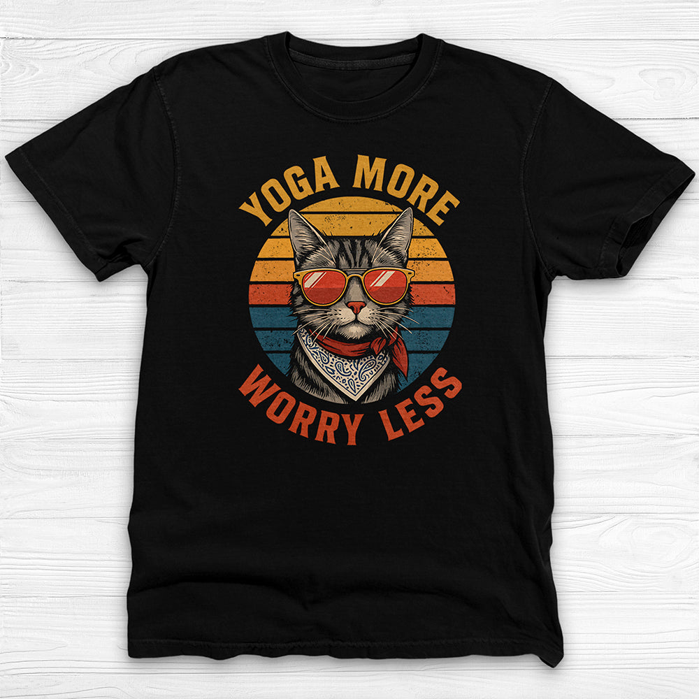 Yoga More Worry Less Retro Cat Graphic T-Shirt-T-Shirt-Gym Classics