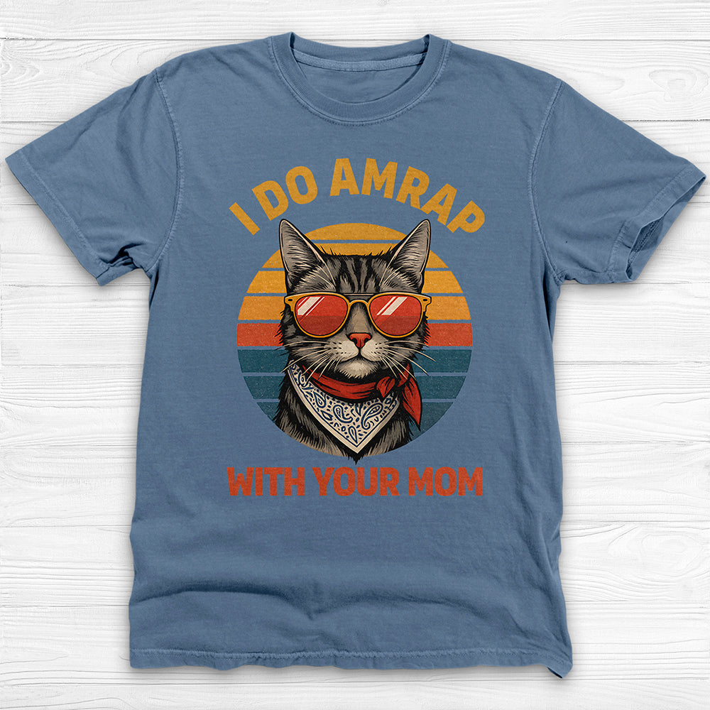 Trash Talking Cool Cat Gym Tee, I Do AMRAP with Your Mom-T-Shirt-Gym Classics