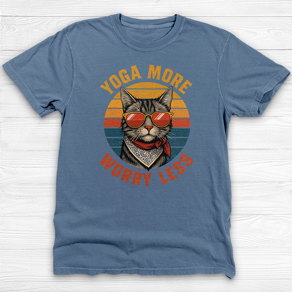 Yoga More Worry Less Retro Cat Graphic T-Shirt-T-Shirt-Gym Classics