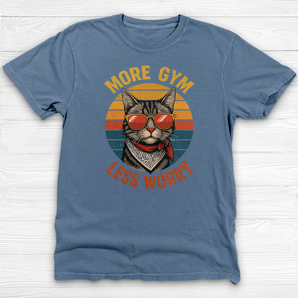More Gym Less Worry Retro Cat Workout Shirt Or Pump Cover-T-Shirt-Gym Classics
