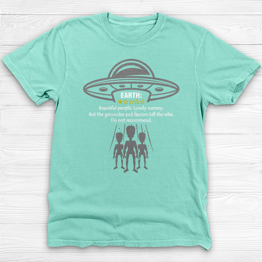 Earth Review Alien T-Shirt , Funny Social Commentary Sci-Fi Tee-T-Shirt-Gym Classics
