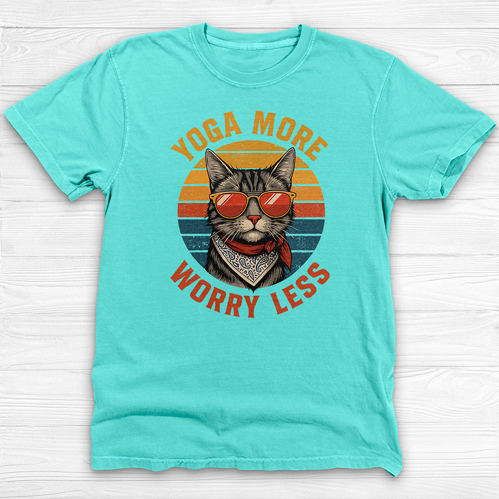 Yoga More Worry Less Retro Cat Graphic T-Shirt-T-Shirt-Gym Classics